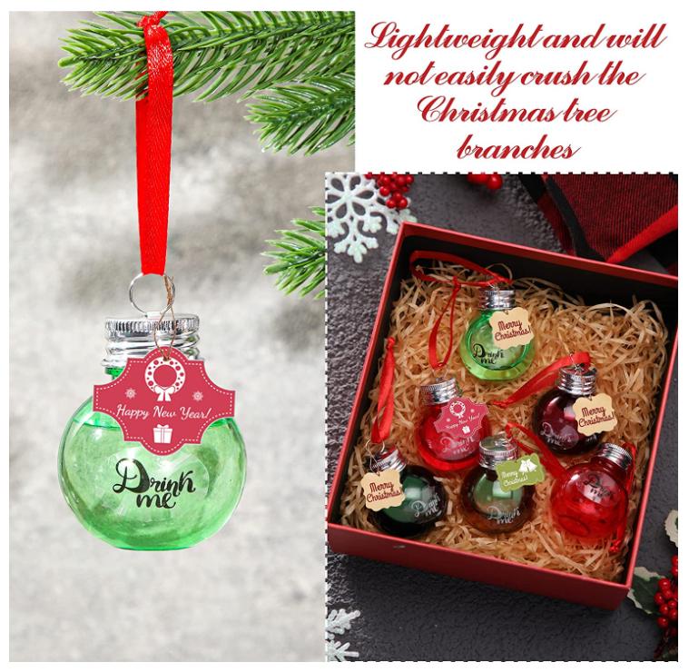 Custom 50ml 60ml 100ml Transparent Bauble Booze Filled Christmas Tree Decorations Ornaments Christmas Ball Alcohol Wine Cup