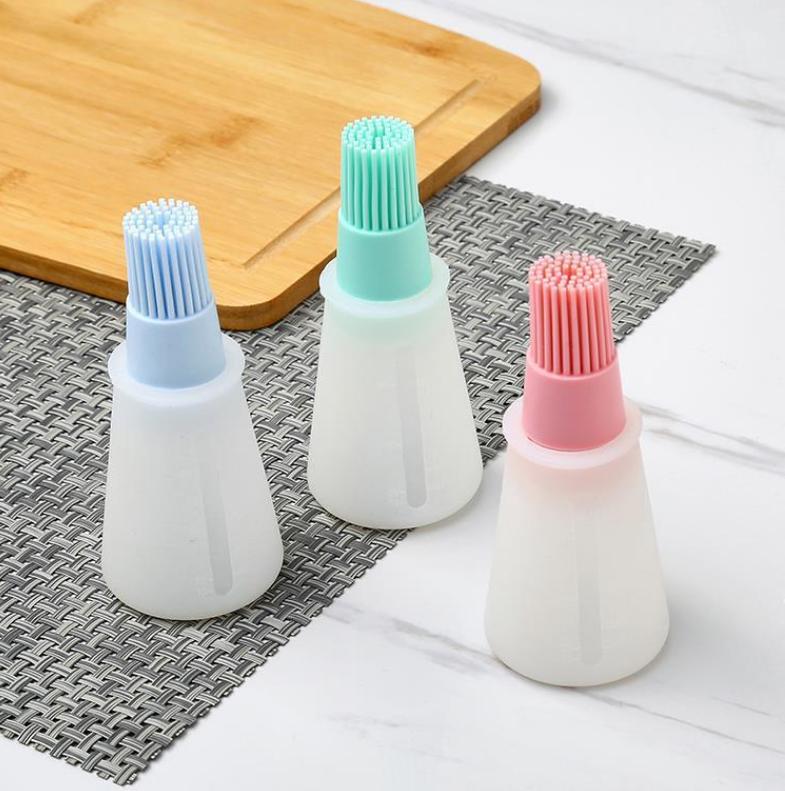 Food grade silicone oil bottle with brush lid 60ml 2oz high temperature resistant Barbecue brush BBQ liquid sauce brush bottle