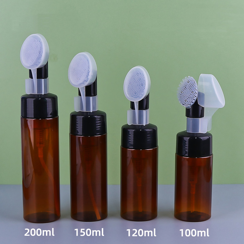 50ml 100ml 120ml 150ml 200ml 250ml 42/410 Empty PET Face Wash Soap Foam Mousse Pump with Silicone Brush Cap Foaming Bottle