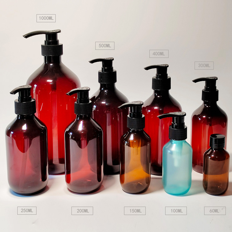 Frosted Matte Glossy 250ml 300ml 500ml lotions bottle Amber Blue Green Black PET Plastic Body Wash Bottle Press Pump Bottle
