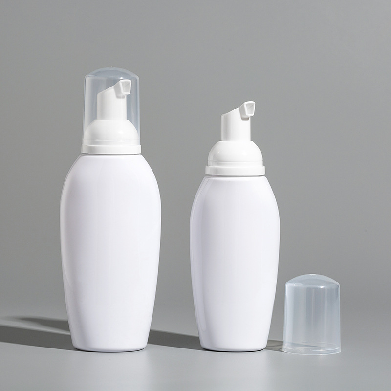 Unique 50ml 100ml 150ml Cleanser Foaming Soap Mousse Bottle White Clear Pink PET Plastic Cosmetic packaging Foam pump bottle
