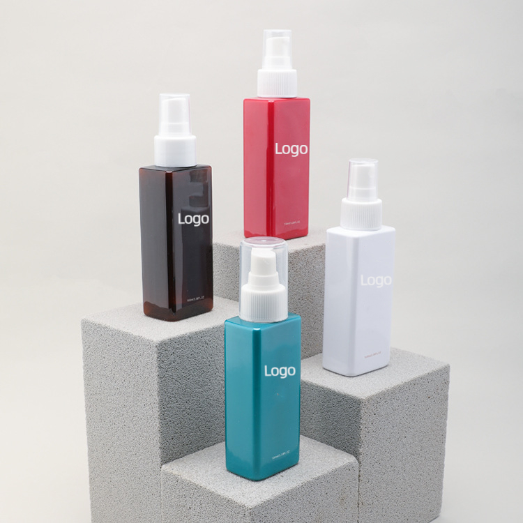 Color Amber 100ml flat square press emulsion bottle Plastic hydrating spray bottle PET skin care lotion face wash pump bottle