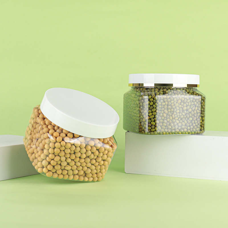 Wide Mouth 350ml Clear PET Plastic Square Cosmetics Scrub Jars With Gold Lid 500ml Empty Food Storage Container Jars Screw Cap