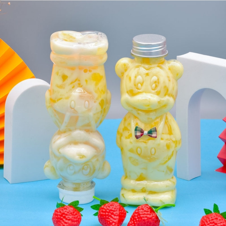 400ml Cute Water Bottle for Kids Cartoon Disposable Beverage Juice Drink Packaging Containers Boba Cup with Straw Cookie Jar
