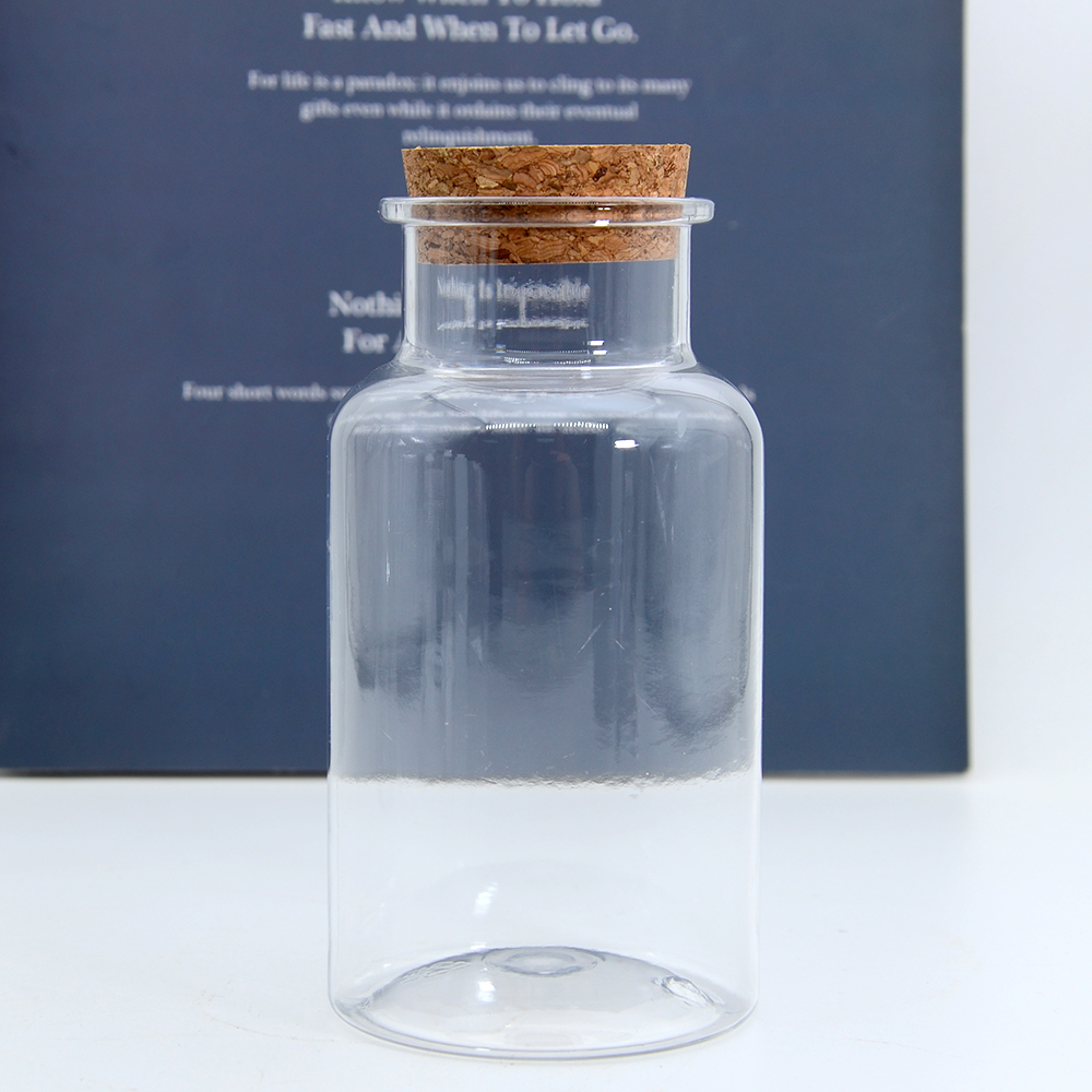 plastic container flower tea bottle  transparent storage packing jars Food Containers  with cork stopper