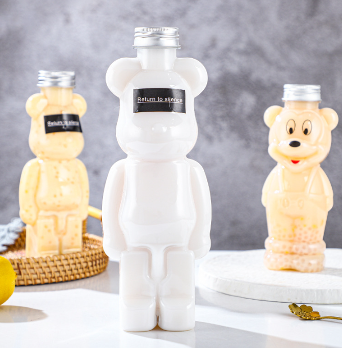 400ml 500ml 700ml Empty Plastic PET Bear Shape juice bottles unique shaped plastic juice bottles with cap