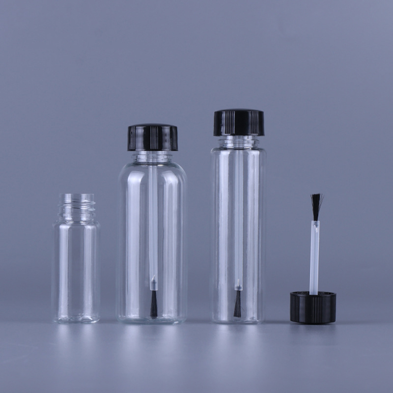 New Nail Polish plastic Bottle With Brush Essential Oil container 10ml 15ml 30ml clear customized logo and color with brush head