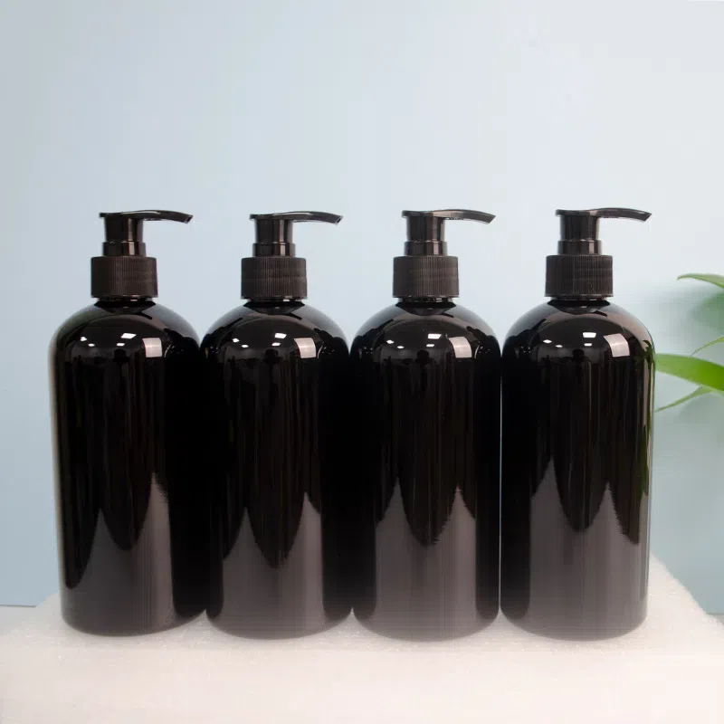 Black Shampoo Bottles 250ml 8oz Glossy Black PET Shower Gel Bottle Frosted Matte Black Lotions Bottle Logo Label Sticker 500ml