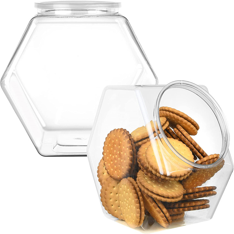 129oz Clear Candy Jars for Candy Buffet, Kitchen Counter, Hexagon Food Storage Containers Plastic Cookie Jars with Airtight Lids