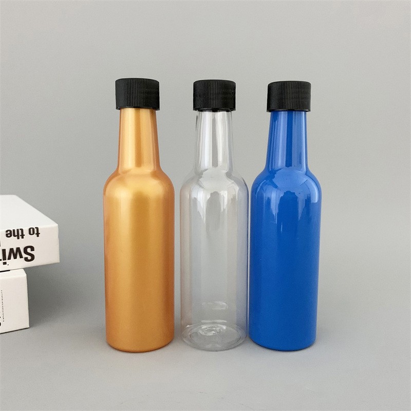 Long neck silver plastic bottle Synthetic Lubricant Oil Packaging 100ml 200ml Engine Oil bottle customize Logo And Packaging