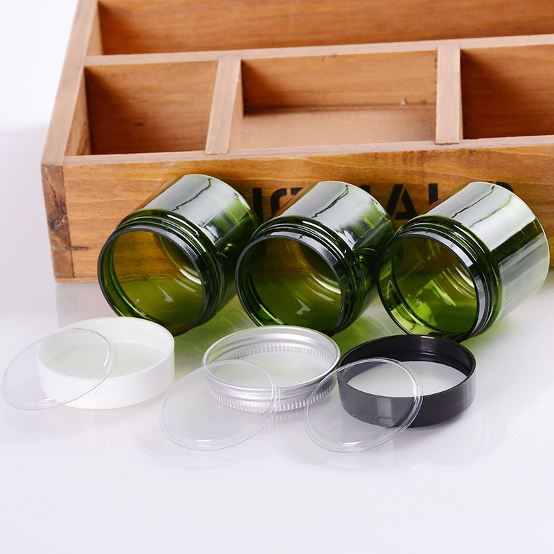 Wholesale Green Scrub Jar Cream Oil Jar 2oz 50g/50 ml PET Green Jars with Lids Hair Gel Skincare Cosmetic Packaging Containers