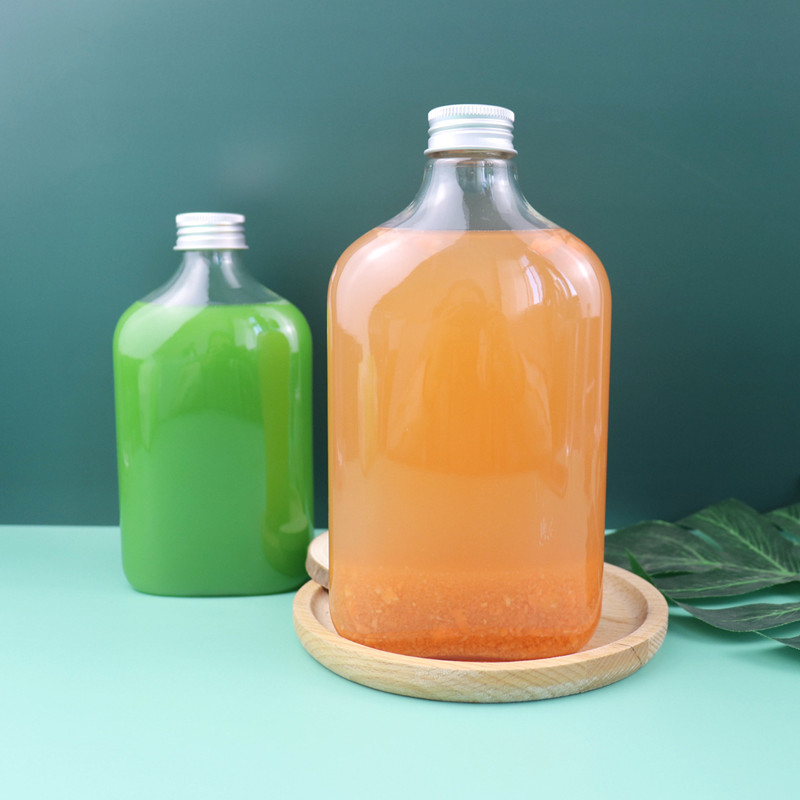 100ml 150ml 200ml 350ml 500ml 12/16oz Empty Plastic Flat Flask Bottles for Liquor Spirit Water Juice Drink Containers with Lids