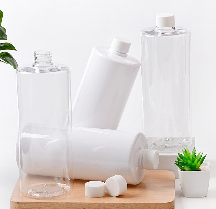 1L Clear Transparent 1000ml Shampoo Bottle Amber With Black Cap Lid PET Plastic Lotion Conditioner Juice Bottle with Pump Spray