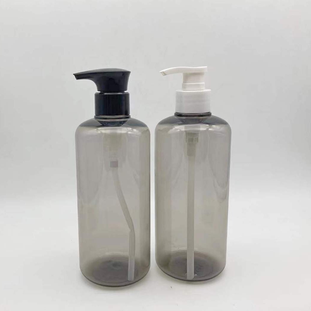 Custom Round Shoulder 300ml 500ml 700ml PET Plastic Shampoo Bottle Wholesale Clear Pink Gray Cosmetic Bottles Package