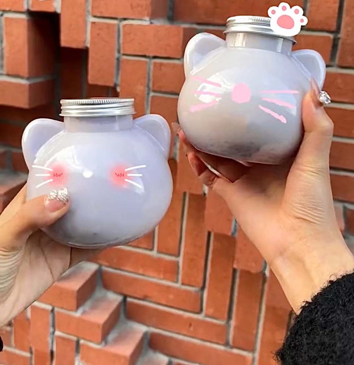 550ml Kawaii Animal Cat Shaped Water Bottle Plastic Juice Bottles for Milk Coffee With Aluminium Lid