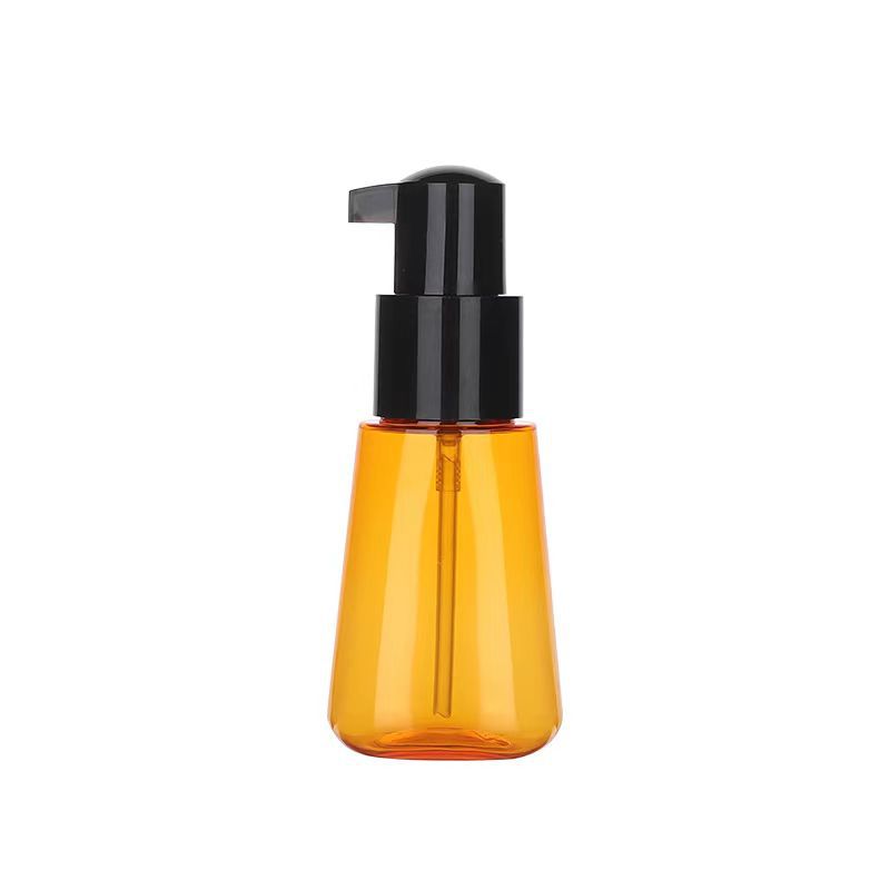 70ml Yellow Transparent Skin Care Essential Hair Oil Serum Bottle Cosmetics plastic packaging bottles With black pump Dispenser