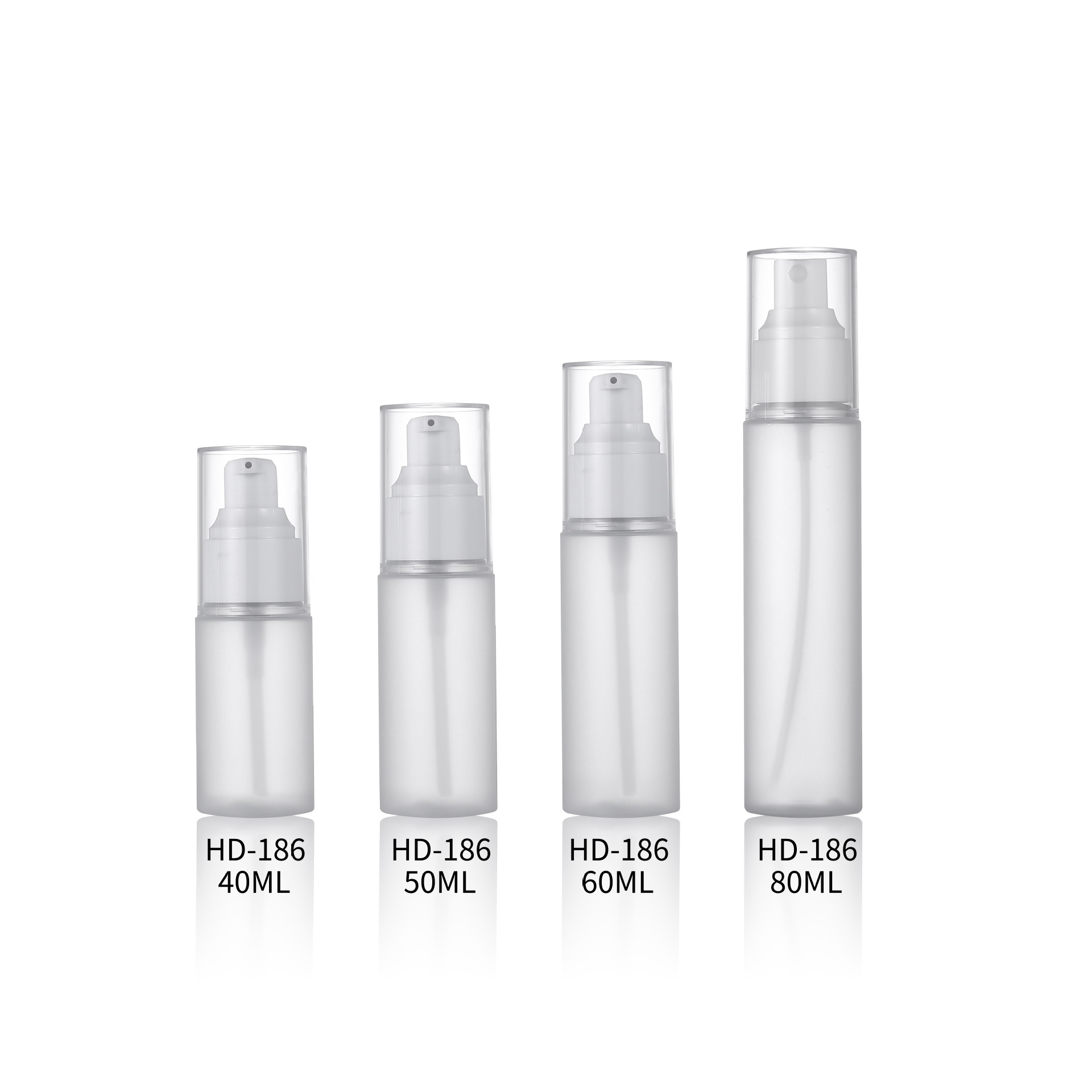 Custom Logo Printing Color Transparent Frosted 40ml 60ml 80ml Cosmetic Lotion Serum Face Cream Pump Spray Bottle with Cover