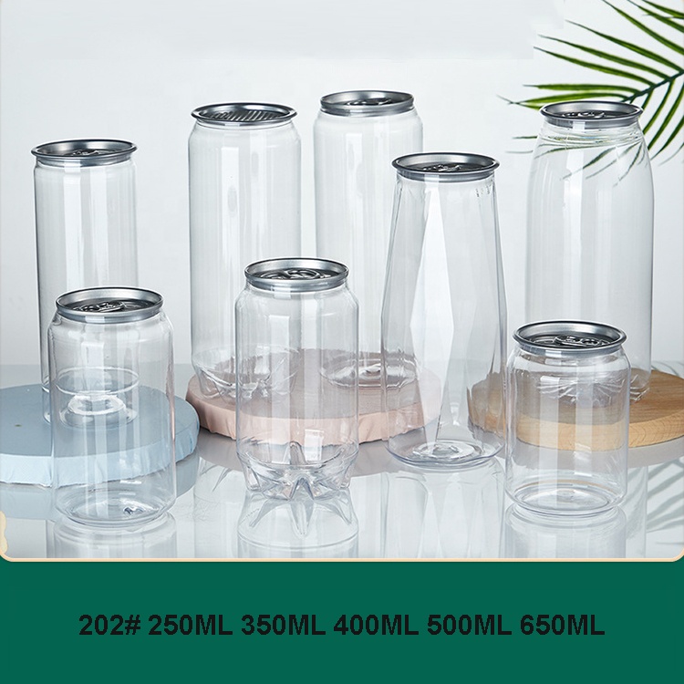 Custom 250ml 300 330ml 500ml 650ml plastic cans for soda drinks plastic pop cans with easy open lids