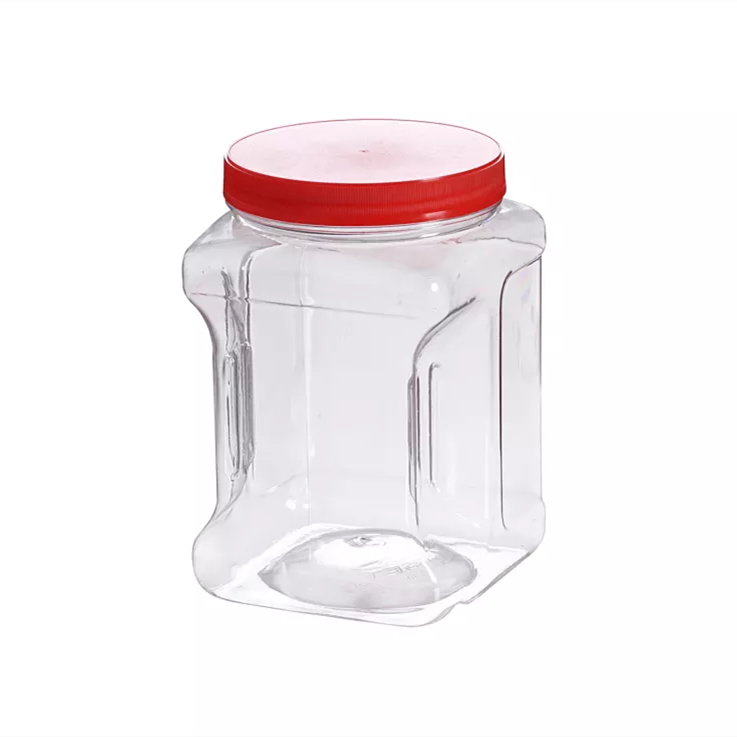 Large Clear Empty Square Storage Cookie Candy Sweet Container Food Grade with Easy Grip Handle Plastic Jar with Lids Half Gallon