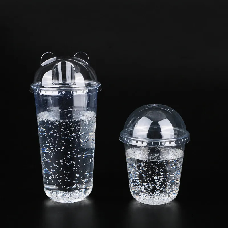 12oz 20oz 24oz Plastic Cups Custom Printed Logo Clear Juice Bottle boba/milk U Cup PP PET Empty Clear Bottles with Lids