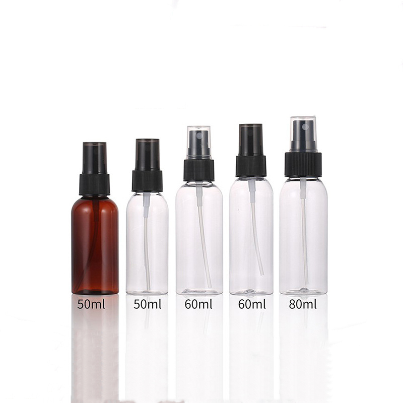 Travel Size 50ml 60ml 80ml 100 ml 120ml Amber Color PET Plastic fine mist hand sanitizing fragrance perfume body spray bottle
