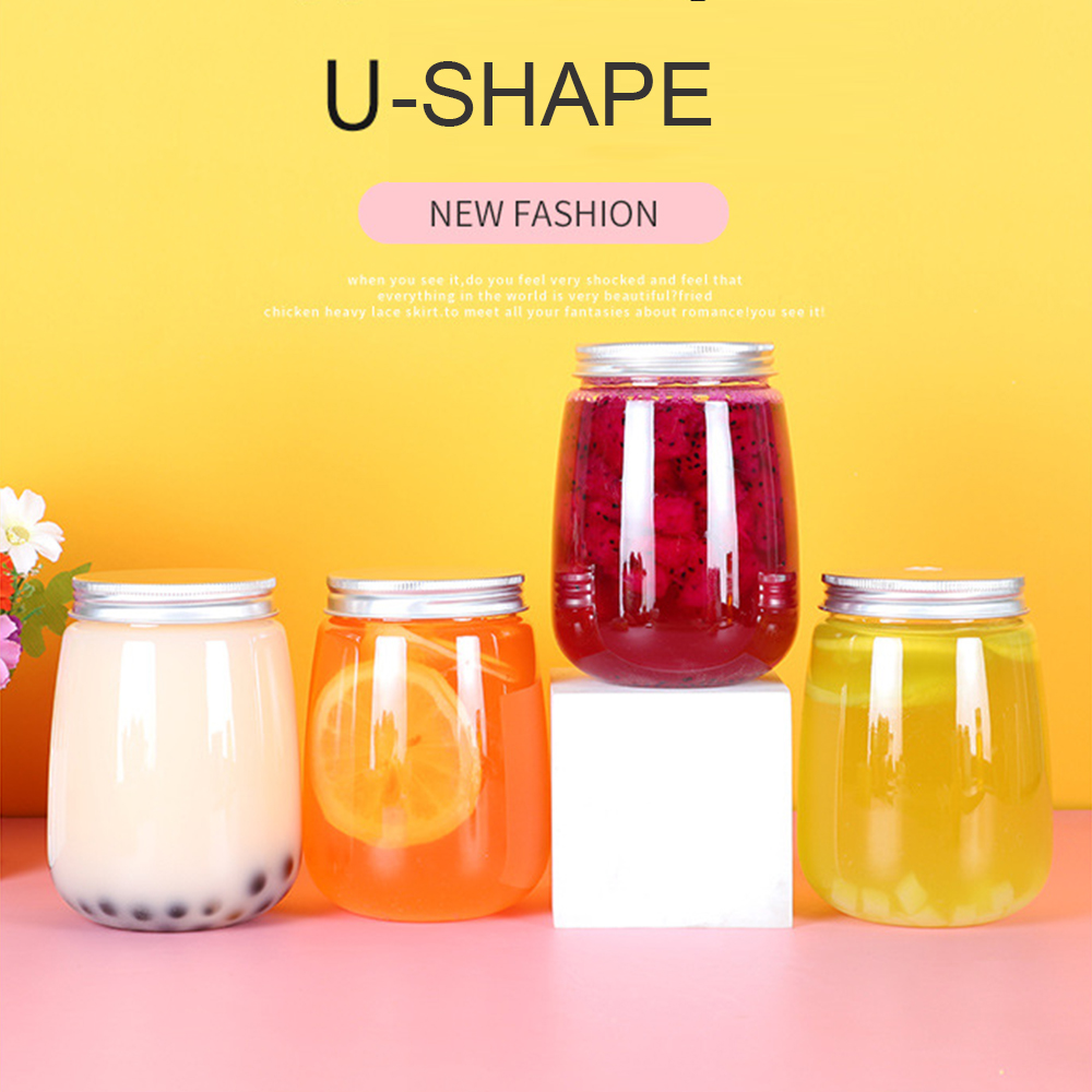 12Oz Wide Mouth Smoothie Bottle with 12mm Straw Hole Leakproof Plastic U Shape Round Drink Boba Cup Bubble Tea Cup