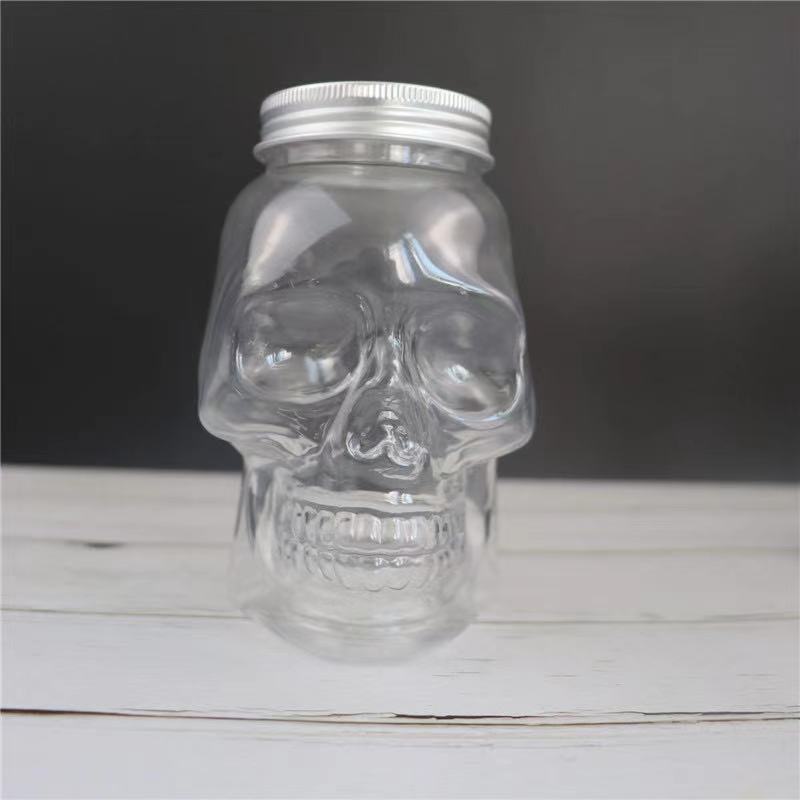 350ml 500ml 800ml Plastic Skull Bottle Wide Mouth Skull Head Juice Jar for Vodka Shot Whiskey Wine Drinking Storage Container