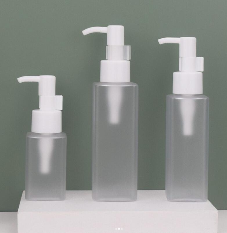 100ml 120ml 150ml 200ml PET customized package Plastic Cosmetic Lotion Cleansing Oil matte round square Bottles with lock Pump