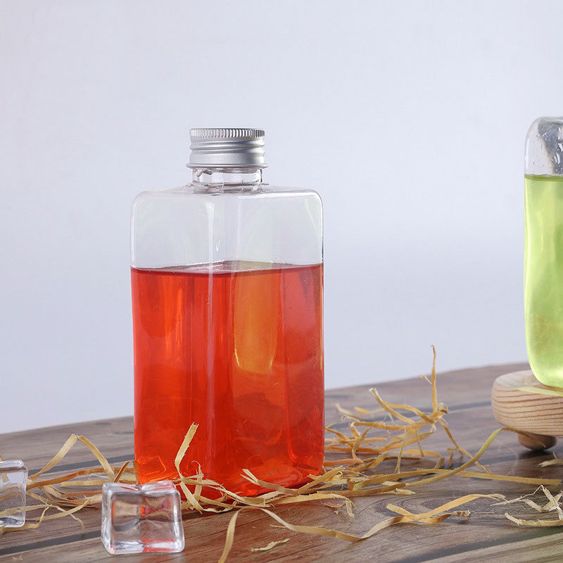 300ml Pet Square Beverage Bottle Plastic Ins Juice Coffee Wine Rectangle Milk Tea Bottle  Beverage Bottles For Juice