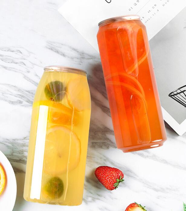 Plastic Juice Can 400ml Clear Round Custom Drinking Packaging Container Custom logo Cup for Cold Drink Beverage