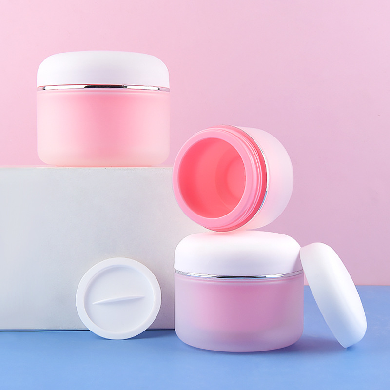 Refill 15g 30g 50g Double Wall PP Plastic Pink Body Butter Jars 8oz Cosmetic Container Silver Edge Eye Cream Jar with Dome Lids
