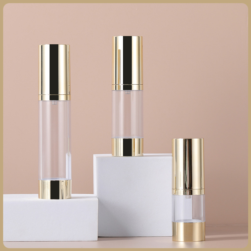 New style 15/30/50ml empty golden lotion pump bottle sunscreen cosmetic packaging With Gold Silver cap