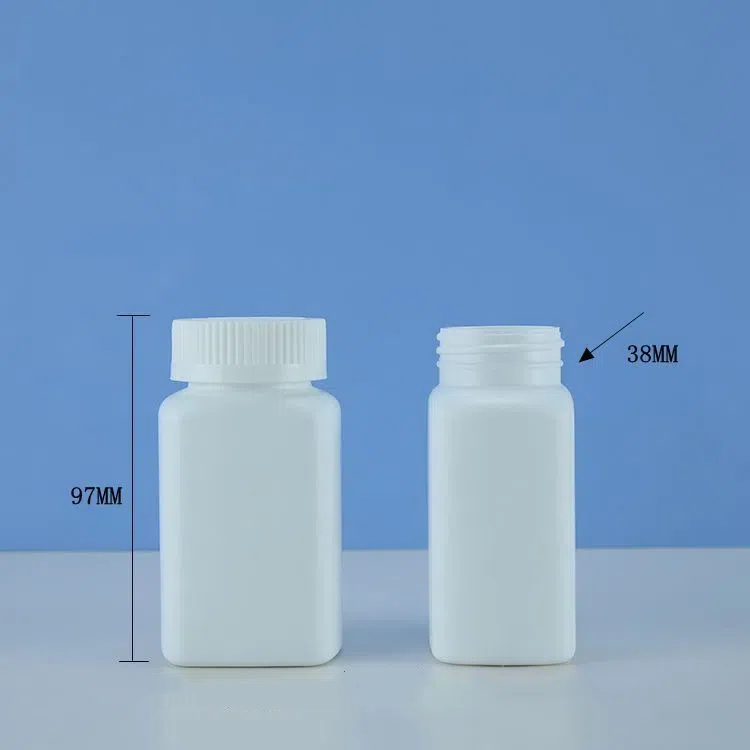 HDPE White Medicine Bottle With Lids 100ml Square  Capsule Bottle With Child Safety Cap CRC Cap Push Down & Turn To Open Lid