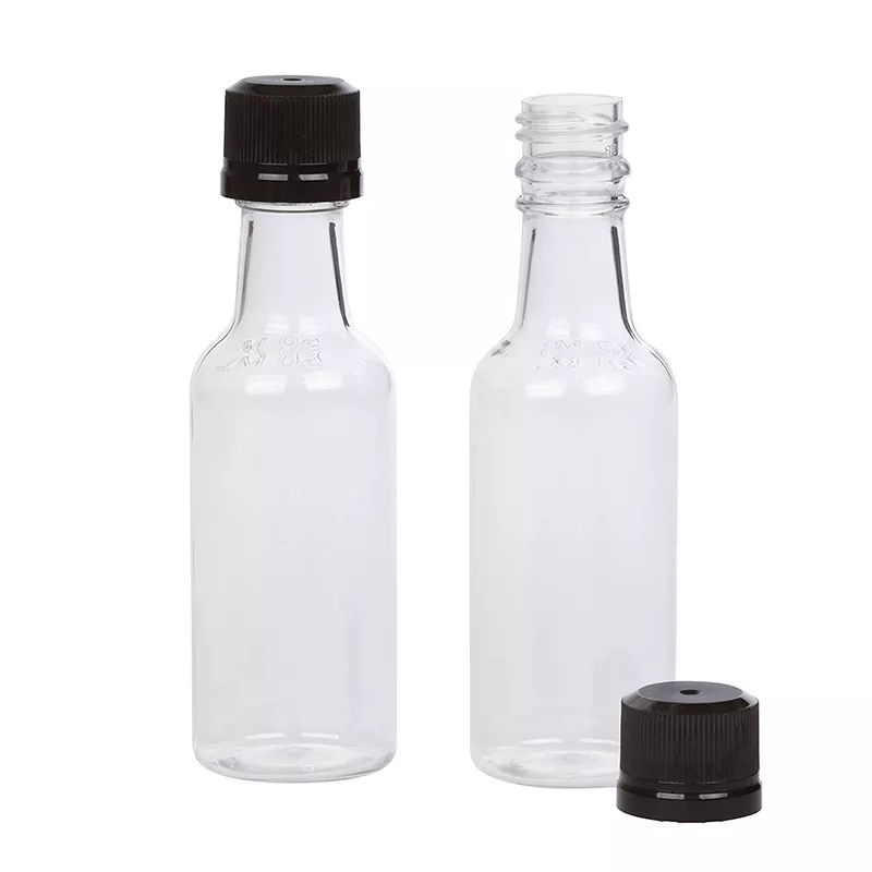 Custom 1.7 fl oz Small Whisky Whiskey Bottle Empty PET Plastic Alcohol Shot Wine Mini Liquor Bottles 50ml with Tamper Proof Caps
