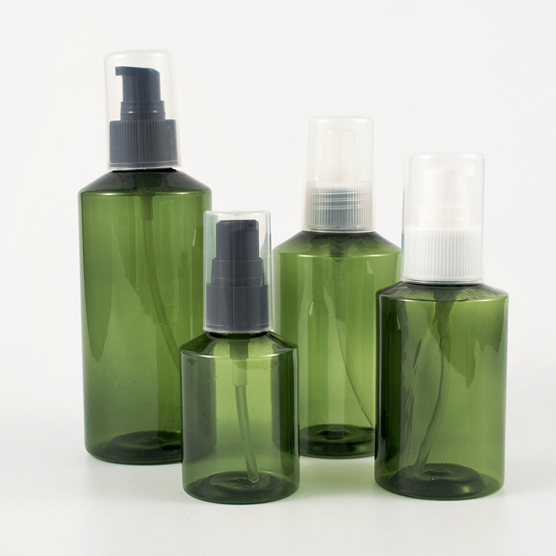 Wholesale Slant 50ml 100ml 150ml 200ml Amber Green Back Serum Cream Pump Bottles Lotion Black Pump Press Bottle