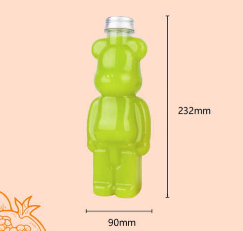 350ML 500ML 700ML Food Grade PET Bear Shaped Bottle Boba Bubble Tea Milk Shape Plastic Juice Bottle With Aluminum Cap