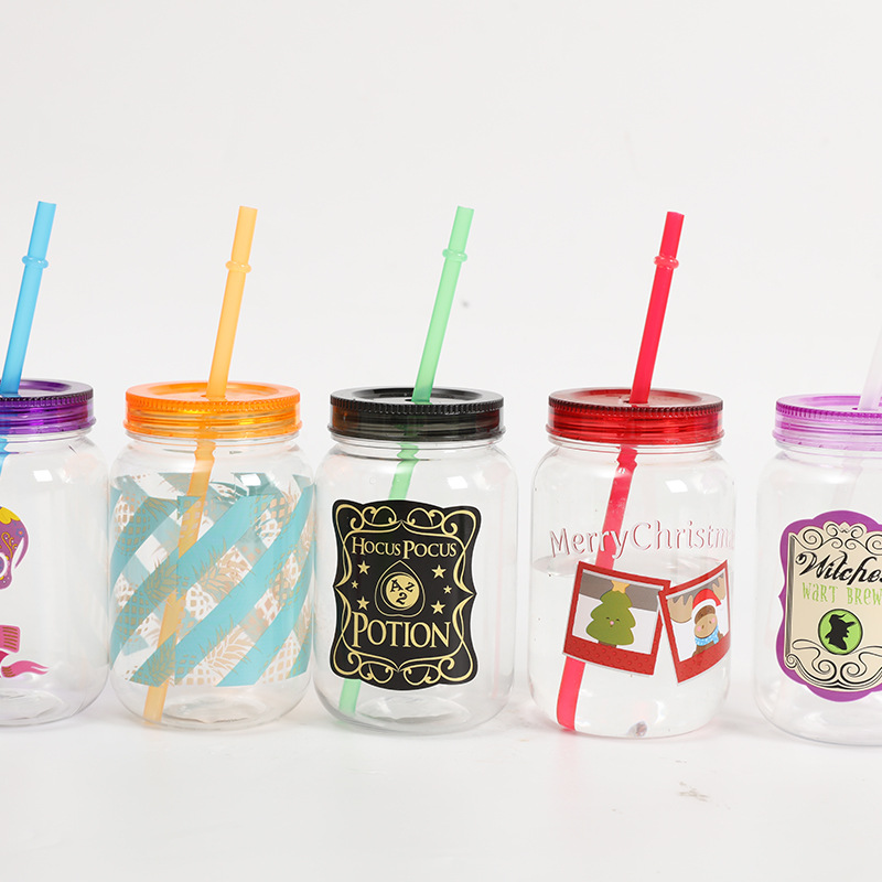 400ml 450ml 500ml 16oz custom mason jars with lids and straws in bulk plastic mason juice drinking cups with handle