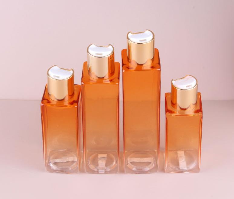 Luxury Frosted Gradient Color Clear Square Bottles for Lotion 40ml 60ml 80ml 100ml 120ml PET Plastic Shampoo Bottle Disc Top Cap