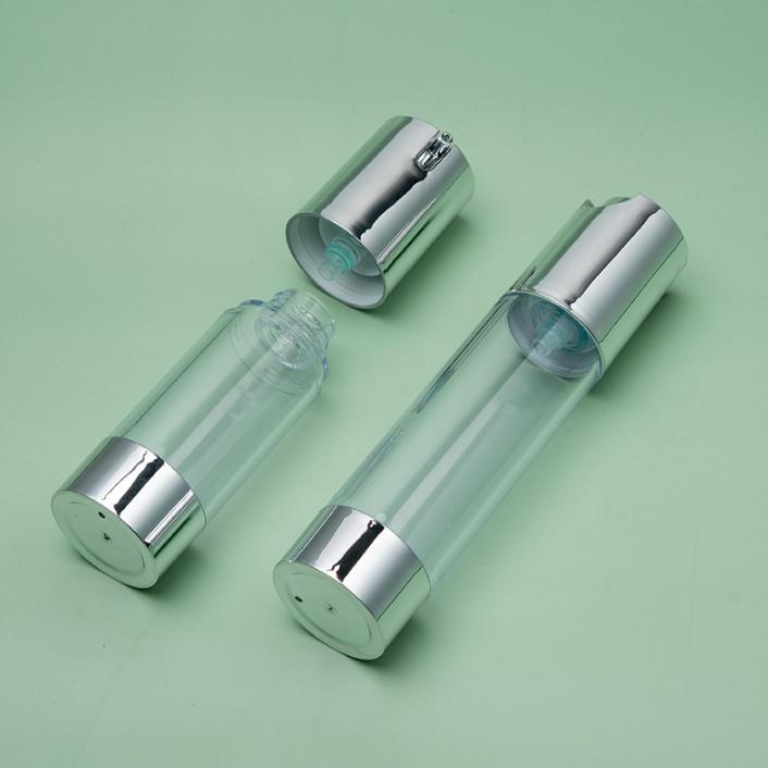 Luxury 15ml 30ml 50ml Silver White Airless cosmetics lotion press pump bottle AS plastic Essence Serum Eye Cream dispenser