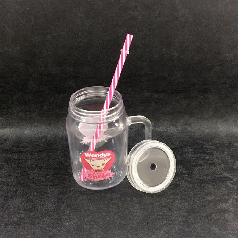 Wholesale custom PS plastic wide mouth mason jars with lids and straws handle 4oz 8oz 12oz 16oz 24oz 32 oz mason cups for juice