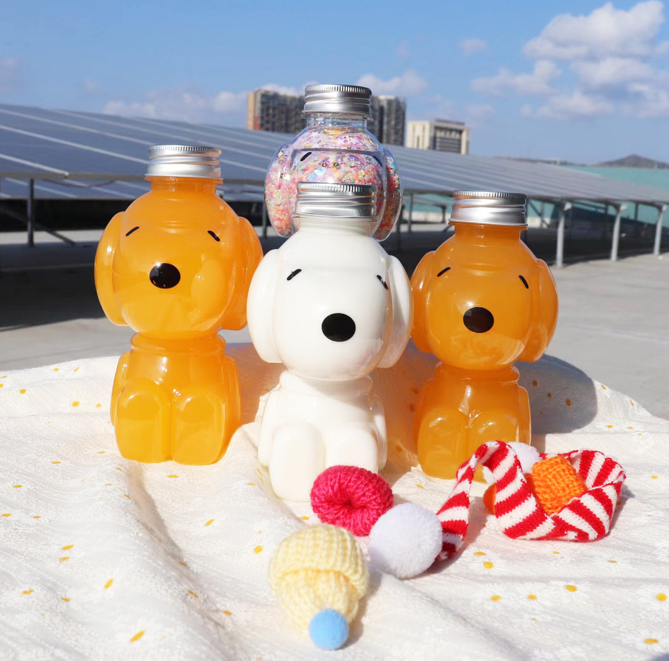 Cute Drink Bottle PET Animal Plastic Milk Coffee 350ml 500ml Clear Milk Tea Jar Cartoon Juice Beverage Cups With Aluminum Cap