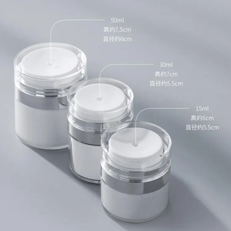 Refillable Empty Airless Press Pump Container for Packaging Creams Gel and Lotion 15ml 30ml 50ml PP Plastic Airless Cosmetic Jar