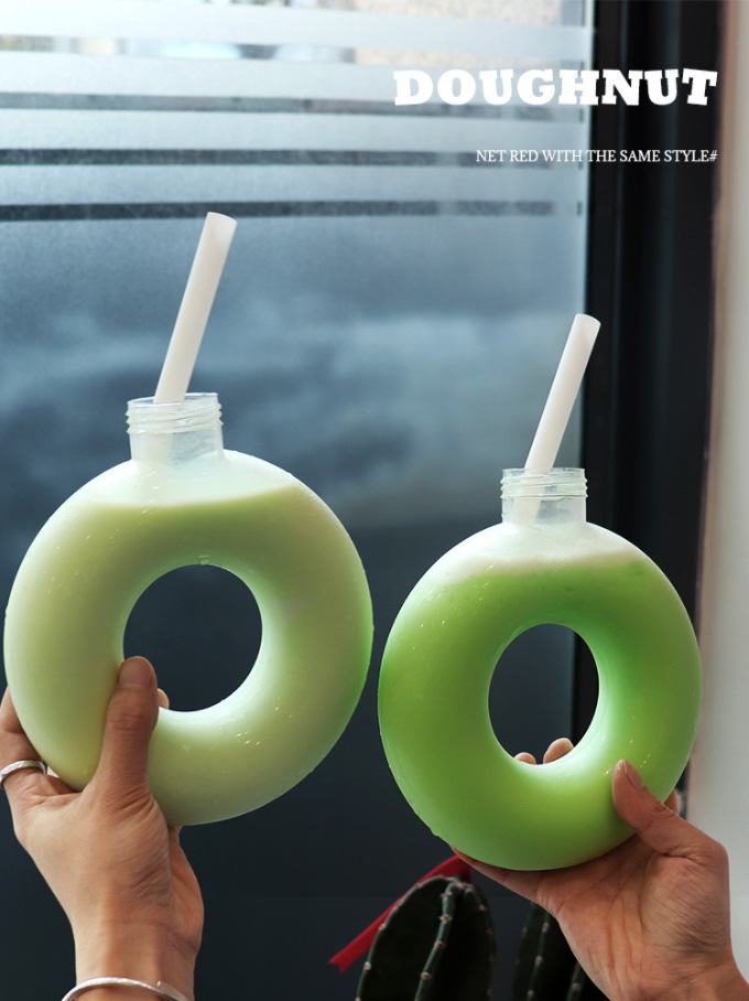 500ml cute round shape PP high temperature resistant Donut Shape Cup Milk Tea Juice PP Plastic Bottle