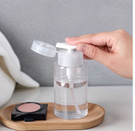 Nail Polish Remover Alcohol Liquid containers Refillable Clear Cosmetic Container bottle push down dispenser makeup remover 8oz