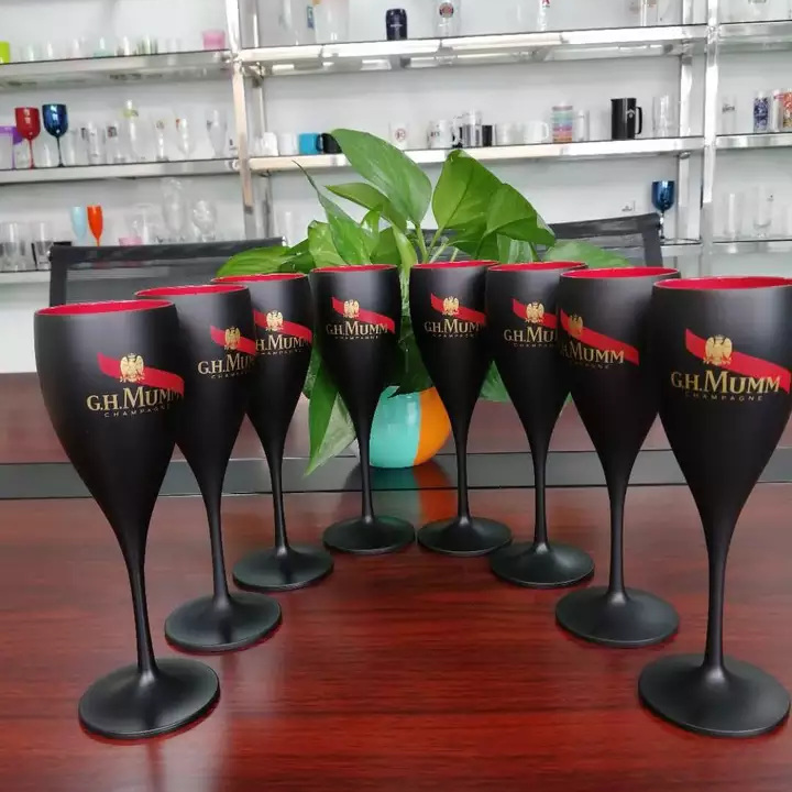 Bulk Sale Custom Wedding 150ml Acrylic Plastic Long Stem Goblet Gold Red Wine Glasses Black Champagne Flutes with Logo