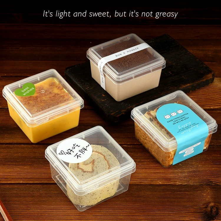 Customized PP Dessert Pudding Jars Ice Cream Cup with Lid Square Clear Tiramisu Plastic Cake Box Packaging Take-out Container