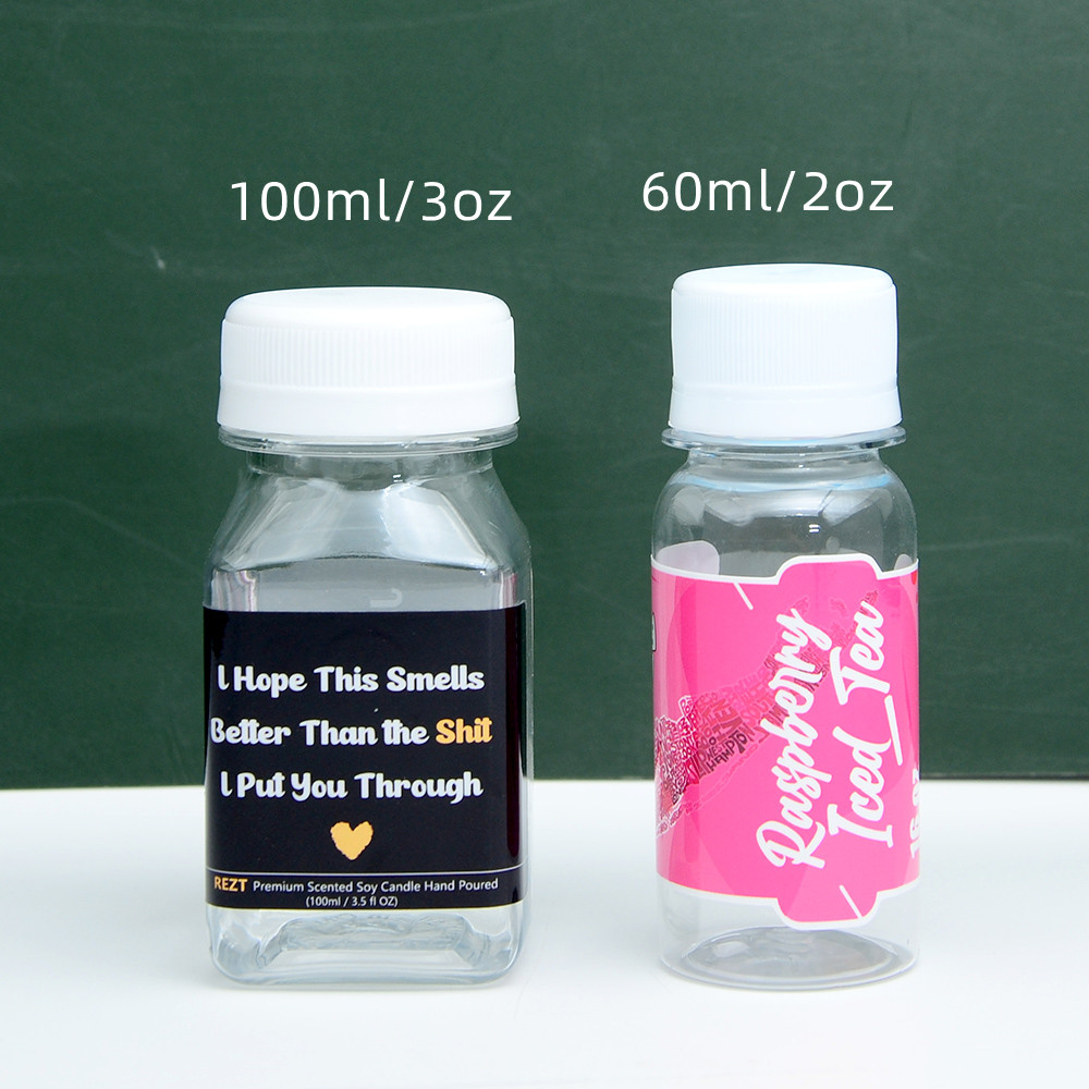 2oz 3oz 4oz Empty PET Small Drinking Containers Plastic with Lids 60ml 100ml Mini Energy Ginger Juice Shot Bottles with Caps