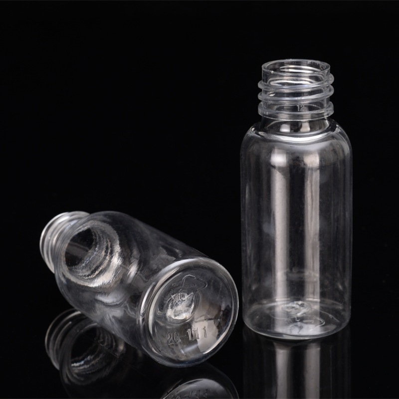 30ml 1 Oz Clear Pet Plastic Boston Round Bottle With 20-410 Neck Finish White Pp Plastic Ribbed Skirt Lid With Foam Liner