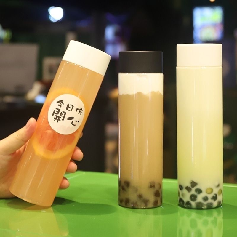 Empty PET Round 350ml 12oz Plastic Juice Bottle with Caps Kids Voss Water Bottle 300ml 500ml 1 litre Drink Bubble Boba Tea Cup