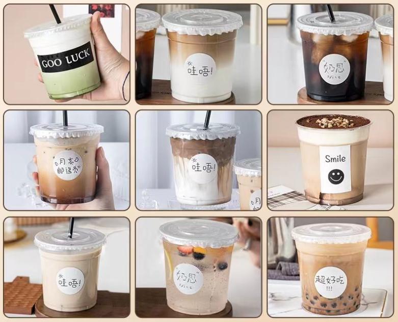 Custom logo 500ml Plastic ice cream Cups with Spoon Lids Straw Label Disposable PP Cup for Boba Bubble Tea Iced Coffee Juice